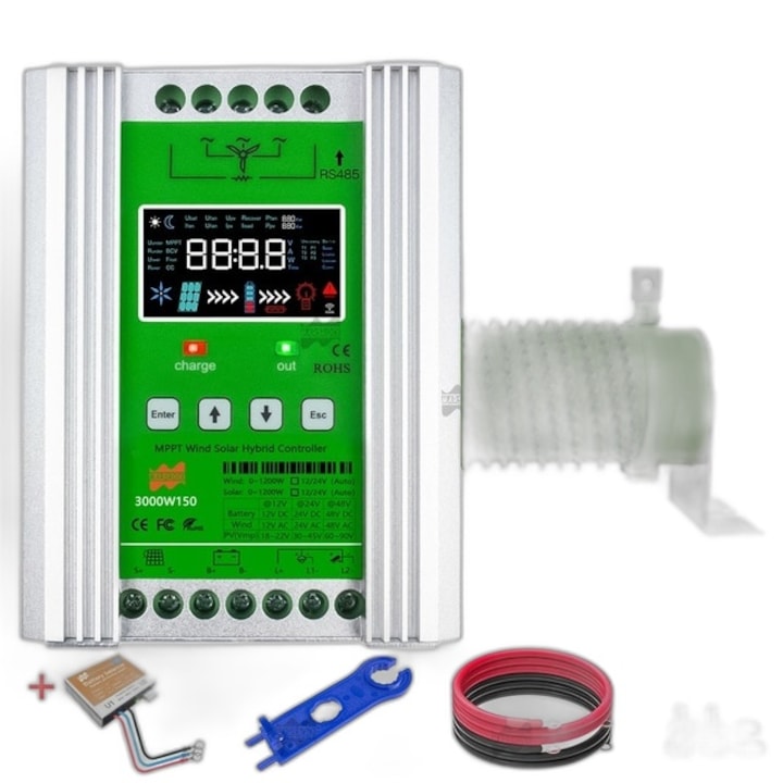12V 24V 48V AUTO Controler incarcare hibrida eoliana-solara, MPPT, 12V 24V 48V AUTO, 3000W, cu WiFi, Auto12V 24V 48V