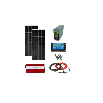 Kit solar fotovoltaic off grid Solid Volt, invertor 3000W 12V, 2 panouri solare 30W, regulator/ controller 30A, baterie solara 70Ah AGM si 20 m cablu solar cabana, rulota, casa, autorulota, container, iluminat