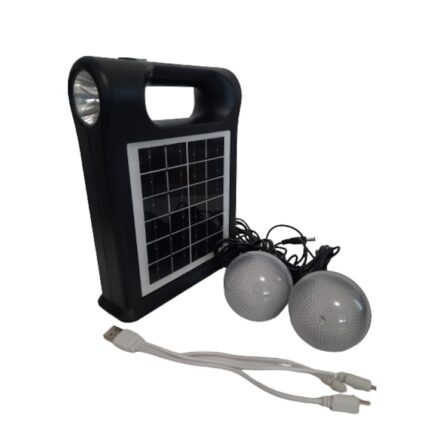 Kit panou solar, 2 becuri, lanterna, lumina laterala, incarcare telefon, radio bluetooth