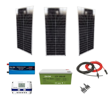 Kit solar fotovoltaic off grid Solid Volt, invertor 2000W 12V/24V, 3 panouri solare 70W, regulator/ controller 30A, baterie solara 70Ah si 20 m cablu solar cabana, rulota, casa, autorulota, container, iluminat