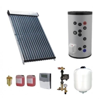 Sistem solar presurizat apa calda 200L, colector 25 tuburi, boiler Eldom 200L 2S, grup pompare panou solar