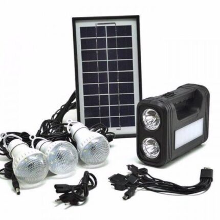 Kit Lampa cu incarcare solara, 3 becuri, lanterna 2 becuri, incarcator priza si cablu 5 mufe