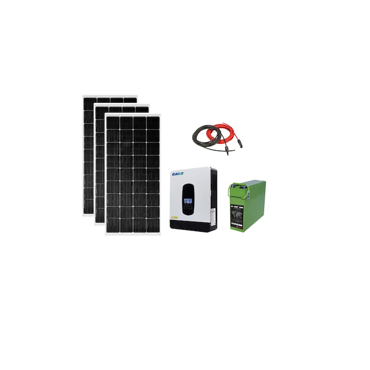 Kit fotovoltaic solar off-grid cu Invertor hybrid 2.2KW, MPPT controler incorporat, 3 panouri 200W, baterie solara AGM 190 Ah, cabana, rulota, locuri izolate, container, Solid Volt