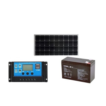Kit panou solar 100 W, controler panou 12/24v 10 amperi, acumulator plumb acid 12v 7amperi
