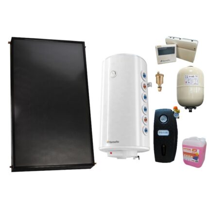 Set solar presurizat, Panou solar plan Fornello 2.0 m² SPFP, Boiler cu 2 serpentine Fornello Optima GCV7/4S 120 l, grup pompare, controller, vas expansiune, antigel, aerisitor