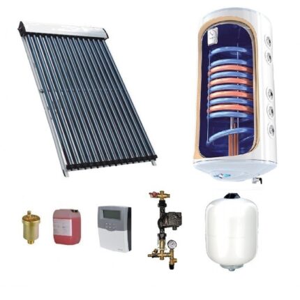 Sistem solar apa calda 120l colector 15 tuburi, boiler 120l 2s Tesy, grup pompare panou solar