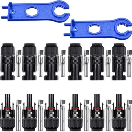 Set 6 conectori panou solar, Mama/tata, cu 2 cheia, IP67, conector MC4, Negru, Cafuneplus®