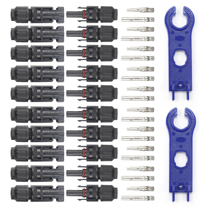 Set conectori panou solar, Mama/tata, Negru Set conectori panouri solare, compatibil fotovoltaic, IP67, rezistent UV, negru