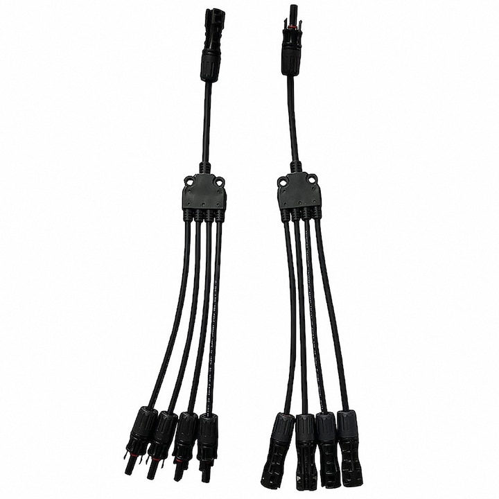 Set 2 cabluri conector paralel solar, Splitter, IP67, conector MC4, instrument pentru conectarea in paralel a panourilor solare, MMMMF FFFFM Negru