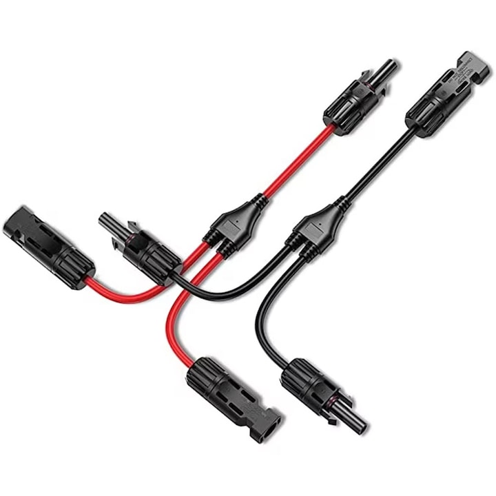 Kit conector splitter pentru cabluri solare, JENUOS®, tip Y, conector MC4, IP67, Rosu Negru