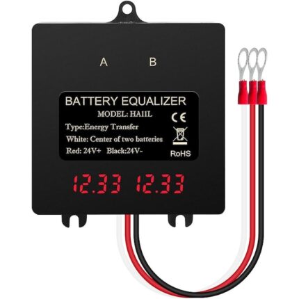 Egalizator baterii 24V, 2 x 12V, pentru panouri fotovoltaice cu afisaj LCD, protectie la polaritatii, Negru