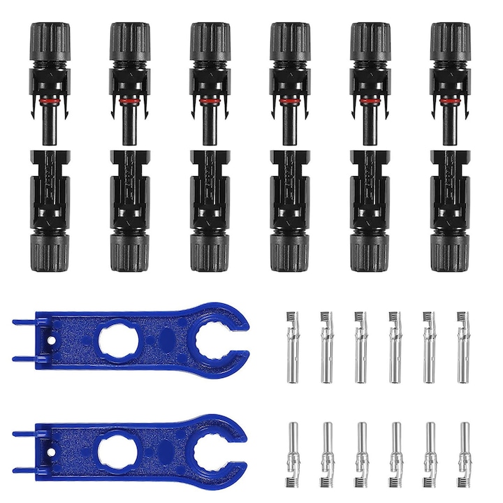 Set conectori panou solar, Kimystam, Mama/tata, conector MC4, IP67, Negru