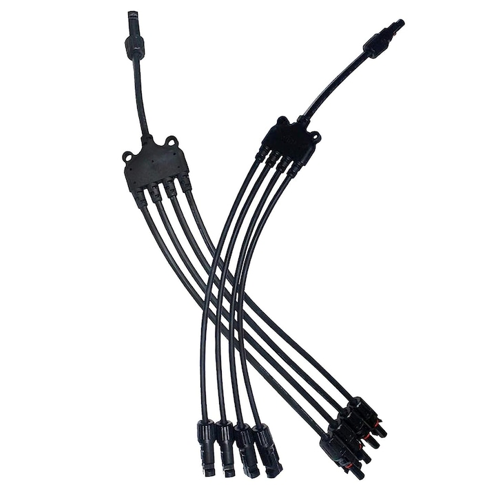 Set 2 cabluri conector paralel solar, JENUOS®, splitter, conector MC4, 6kw, IP67, tip Y, Negru