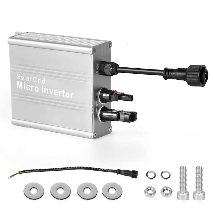 Invertor solar conectat la retea, DEWIN, 300W, Aluminiu, IP65, unda sinusoidala pura, AC220V, Argintiu