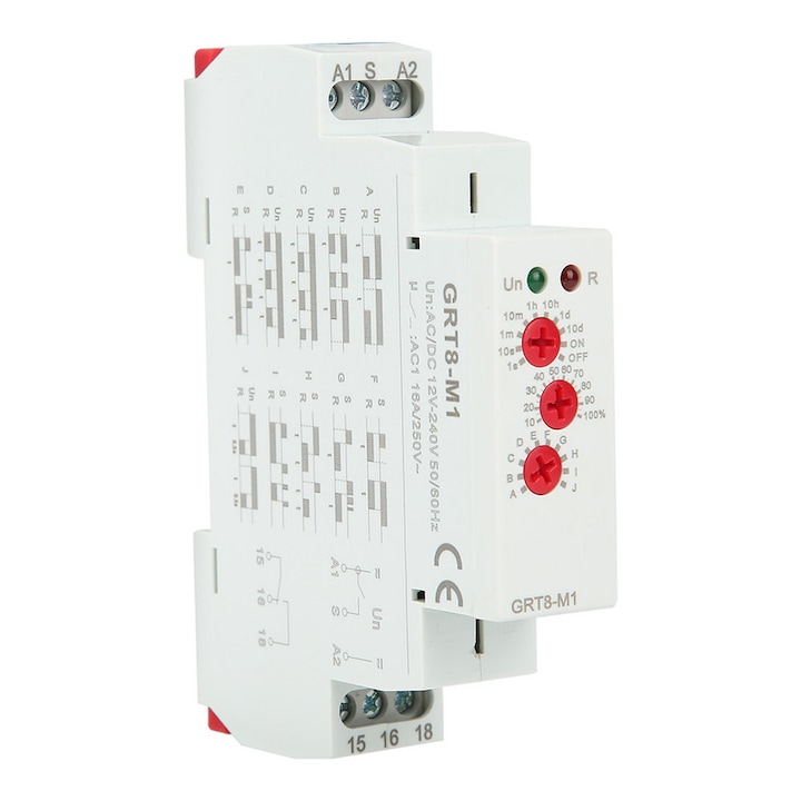 Montaj pe sina DIN-Rail releu de timp multifunctional compact, Conector, DEWIN, LED, Alb