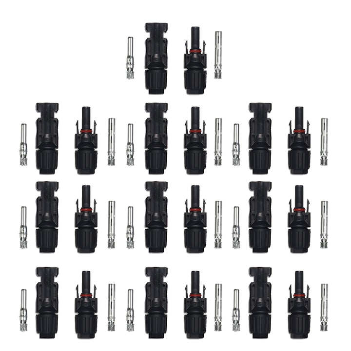 Set 10 conectori MC4 panou solar, Mama/tata, IP67 rezistent la apa, rezistent la praf, Plug and play, Usor de instalat, Material PPO, Negru