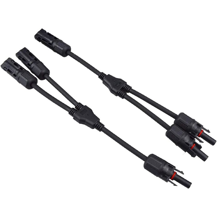 Set 2 cabluri conector paralel solar, JENUOS, Tip Y Splitter, conector MC4, IP67, Negru/Rosu