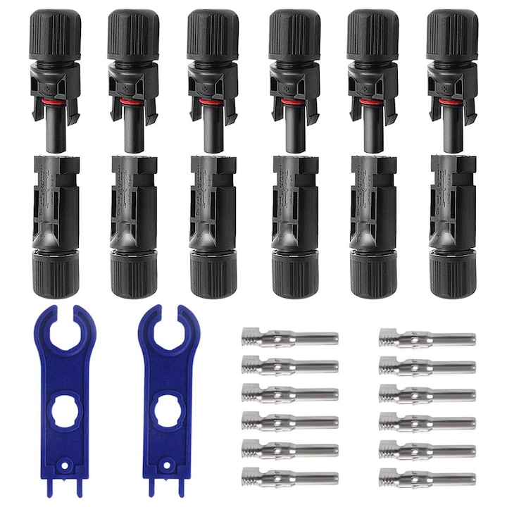 Set 6 conectori MC4 panou solar, Yefound®, Cu 2 pereche de chei, Mama/tata, Rezistent la apa, Usor de instalat, Negru