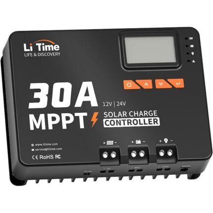 Controler de incarcare solara, LiTime, Intrare CC automata, Adaptor Bluetooth, 30A MPPT 12V/24V