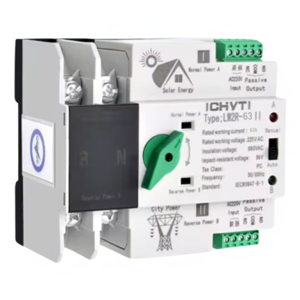 Comutator de transfer automat 63A de putere dubla monofazat neintrerupt pentru panouri fotovoltaice 2P 230V ATS
