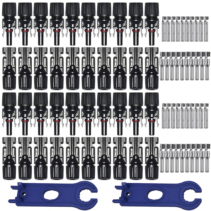 Set 20 conectori panou solar, Mama/tata, cu 2 cheia, IP67, pentru cablu solar 2.5-6 mm², Amtok, Negru