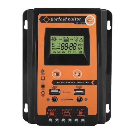 Controler de Incarcare Solar, Tovbmup, MPPT, LCD, Protectie Suprasarcina, Negru cu Portocaliu, 17.5x14x4cm
