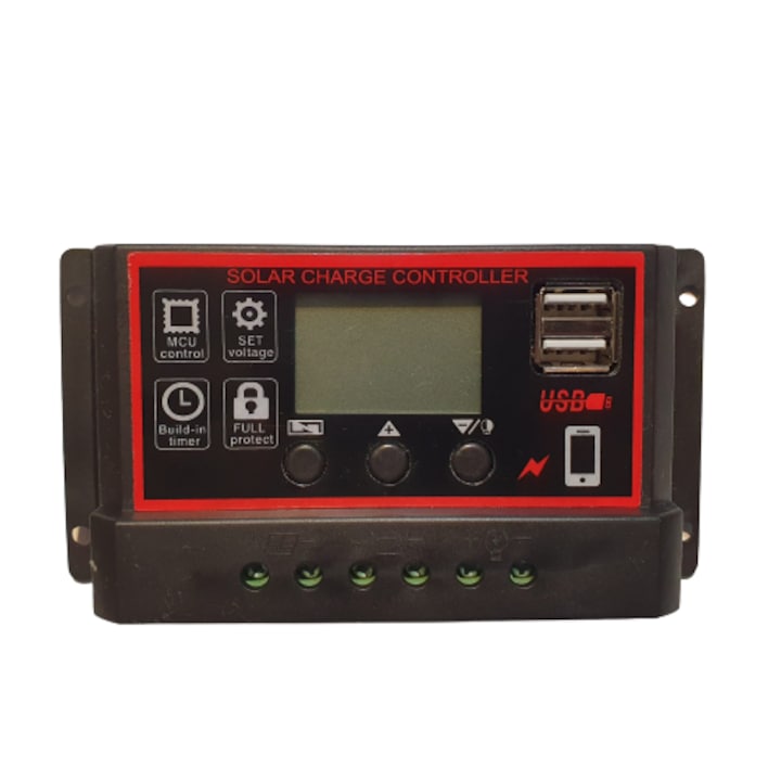 Controler 30A Regulator Solar PWM 12V 24V pentru Panou Fotovoltaic de maxim 780W(24V) cu 2 mufe USB