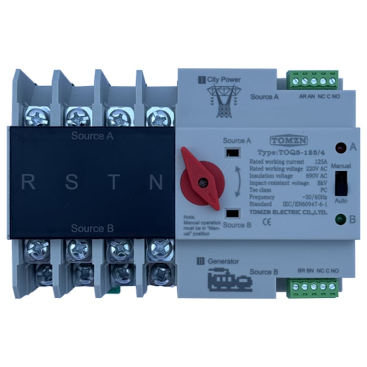 Comutator automat de transfer TOMZN, 125A, 400V, 4P, retea-generator, ATS, trifazat