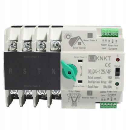 Comutator automat dublu 4P 100A pentru invertoare fotovoltaice, rezistent la foc, cu contacte argint, 220VAC