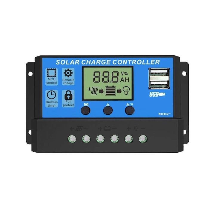 Controler Panou Solar MRG MW88B, 20A, 12V 24V, Negru