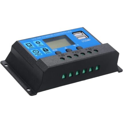 Controler de incarcare solara KkvoGmle, PWM, 20A, 12V/24V, albastru/negru, 133x70x35mm