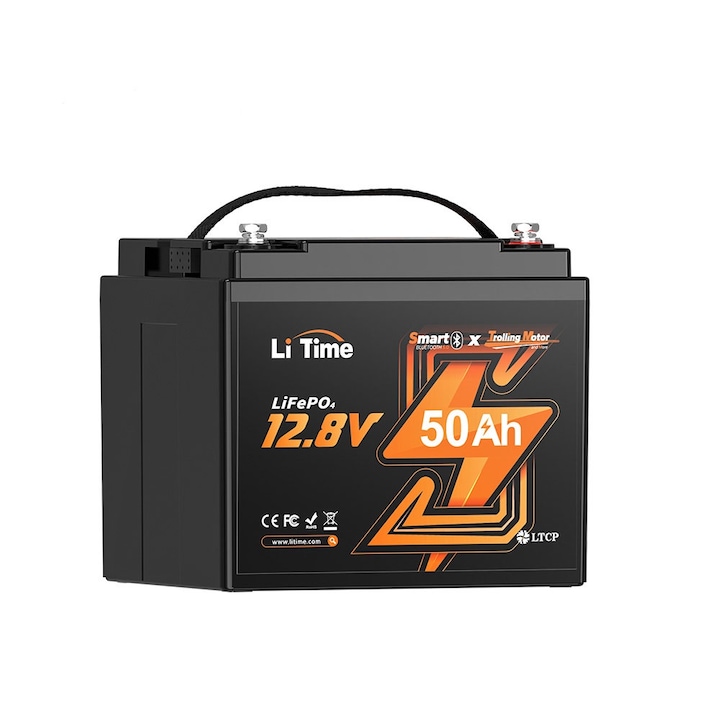 Acumulator solar LiTime, 12V 50Ah TM LiFePO4, Bluetooth 5.0, protectie temperatura scazuta, 198x166x170mm, Negru