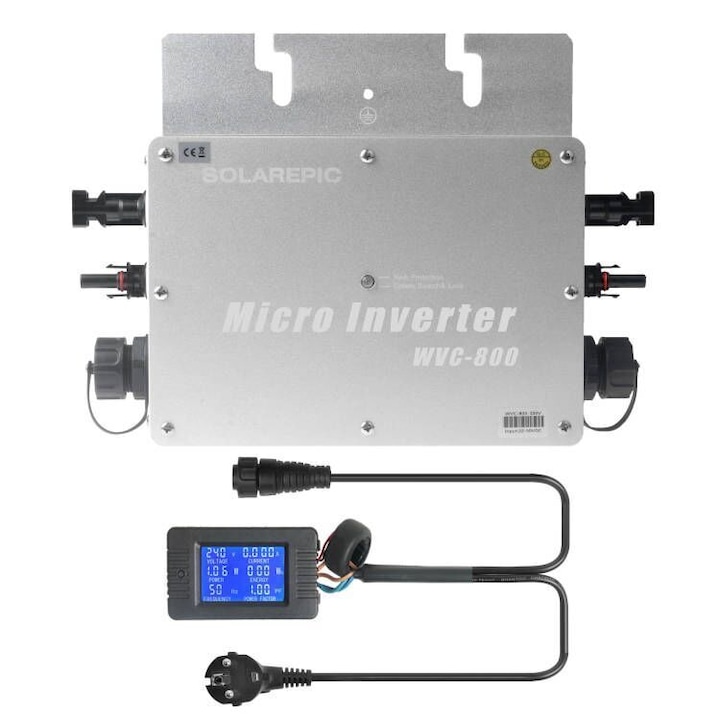 Invertor Solar Tovbmup 800W MPPT, Impermeabil, Conexiune Retea, Unda Sinusoidala Pura, Intrare 22-50VDC, Iesire 220VAC