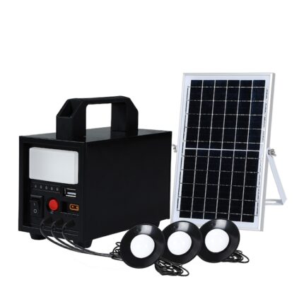 Kit sistem solar 20W cu Lanterna si iesire USB, 3 x Bec LED si Panou solar inclus