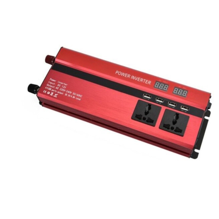 Invertor Auto Solar 2000W, 12V, Display Dublu cu 4 Mufe USB, 2 Iesiri