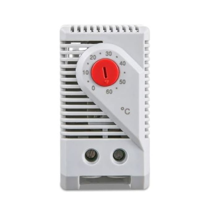 Termostat reglabil 0-60°, NO, 10A, 230VAC, cu functie de control incalzitor sau incalzire
