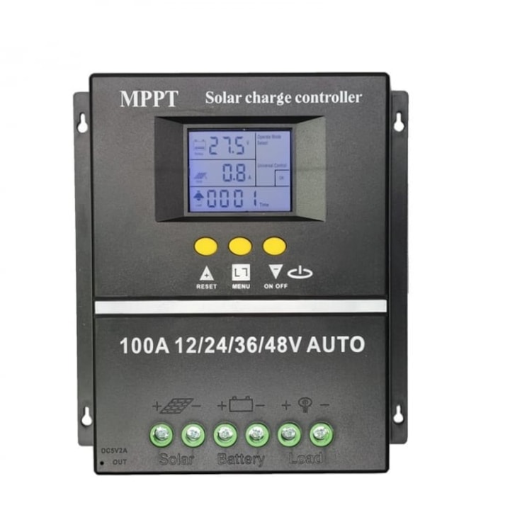Controler solar MPPT 7STAR ® 12V/24V/36V/48V, 100A, multifunctional, display LCD, 7 moduri de functionare, 6 protectii functionale, Negru
