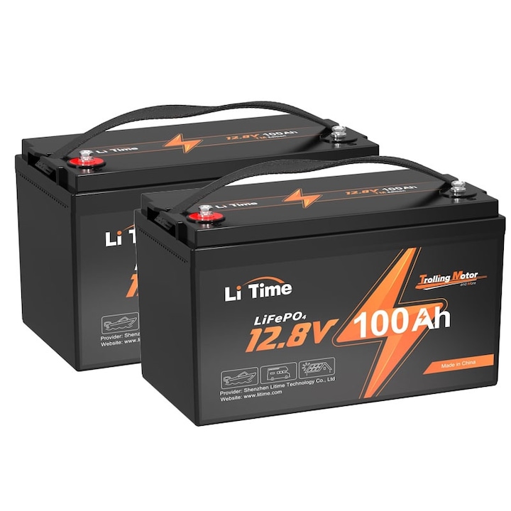 Set 2 Baterii solare, LiTime, 12V100 Ah, Potrivite pentru motor de trolling, Multicolor