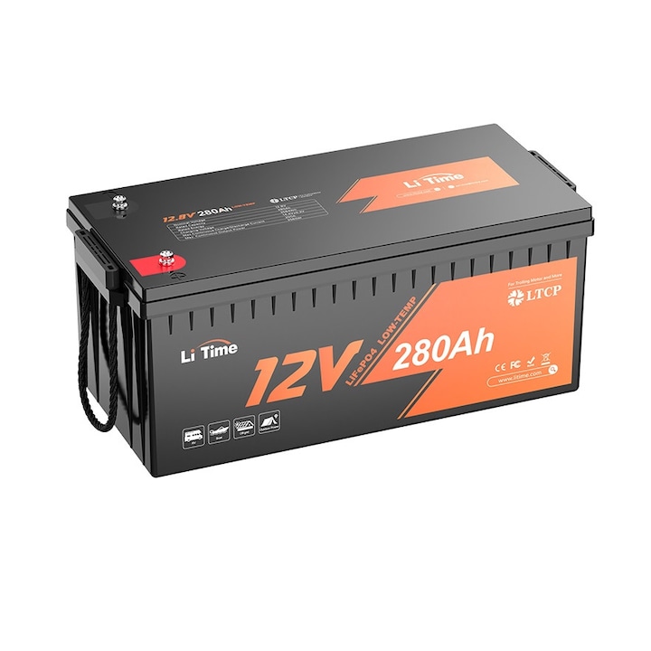 Acumulator solar LiTime, 12V 280Ah, Protectie Low-Temp, 2560W, Negru, 522x240x218mm