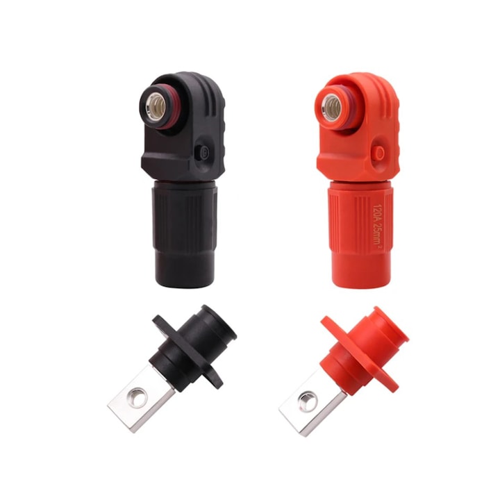 Set conectori de putere waterproof, 120A, pentru baterii stocare energie, mama/tata, rosu+negru