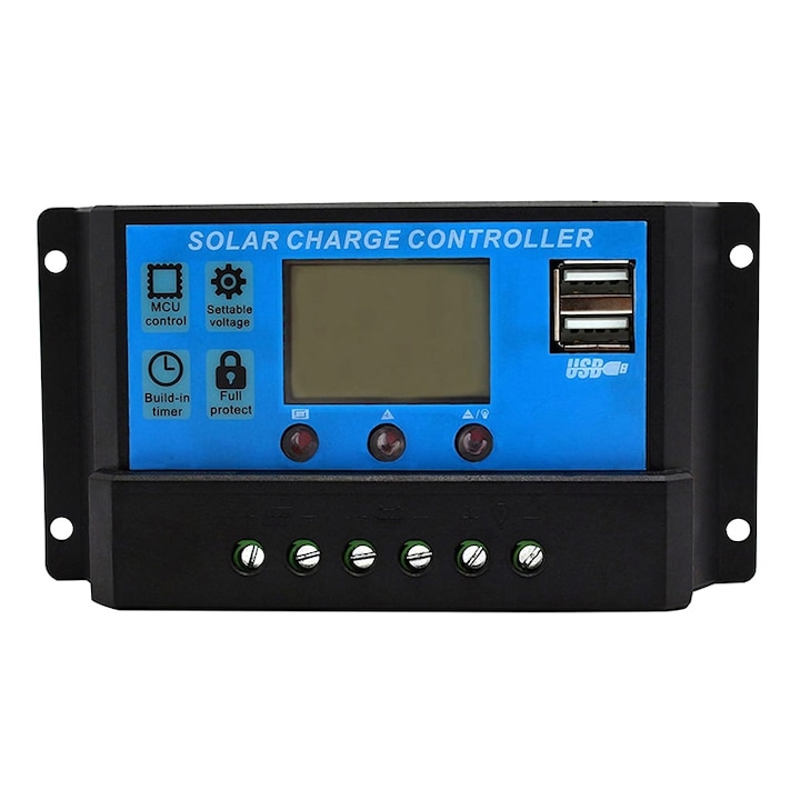 Regulator de incarcare solara cu lcd si 5v usb 60a dc 12v-24v pwm