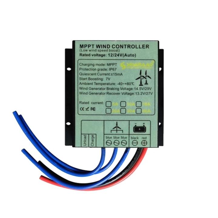 Controler de Incarcare Turbina Eoliana, MPPT, Aluminiu, Protectie Completa, 30A, 48V, Rezistent la Apa