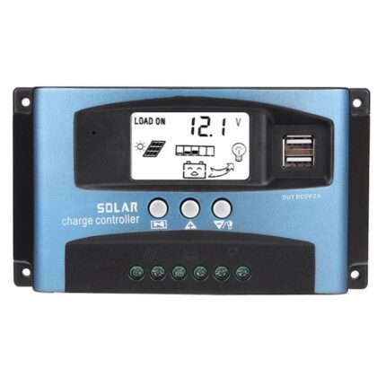 Controler de incarcare solar, 100A, USB, 12V/24V, Ecran LCD, Albastru/Negru