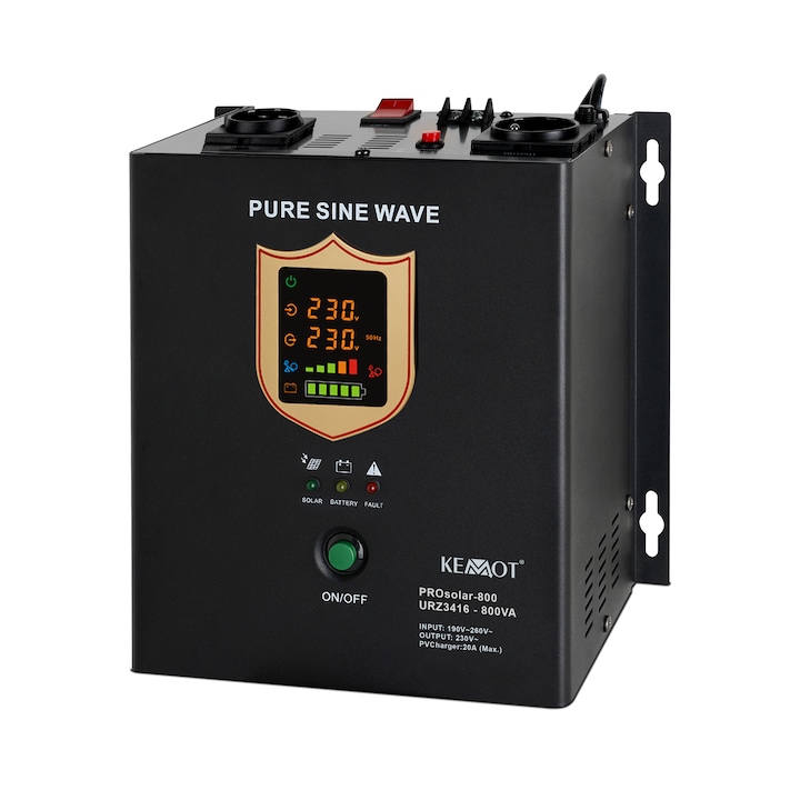 Invertor Solar, pentru panouri fotovoltaice / solare, 500W, 12V, unda pura sinusoidala, Negru