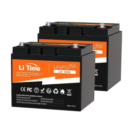 Set 2 baterii cu litiu LiFePO4, LiTime, Multifunctionala, 12V, 50Ah, Negru
