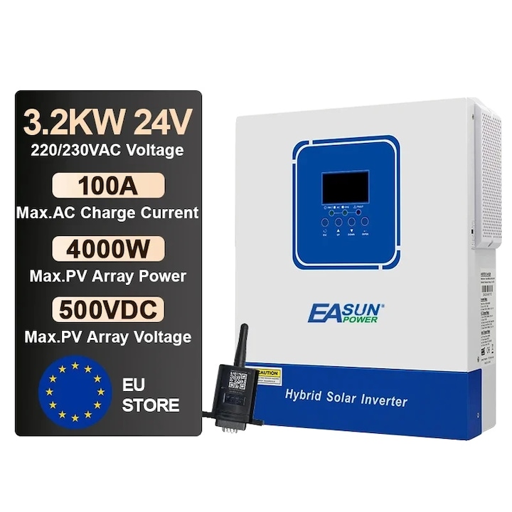 Invertor solar hibrid, unda sinusoidala pura, 32KW, 24V, compatibil baterii litiu, WiFi, 438x295x105mm