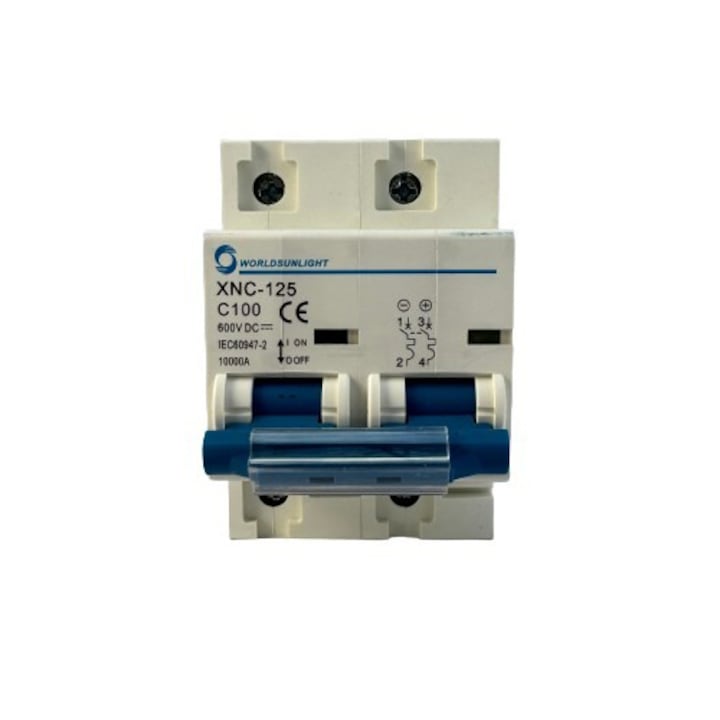 Siguranta automata curent continuu DC 100A 2P 600V, intrerupator automat pentru panouri fotovoltaice, instalare pe sina DIN, 3M