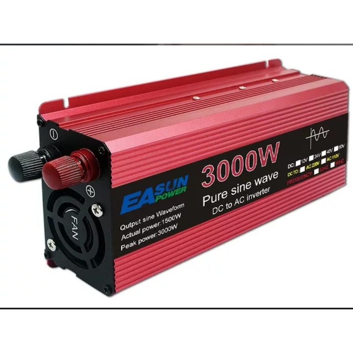 Invertor Easun,24V,3000W, Sinus pur pentru Sisteme de panouri Fotovoltaice, Rulote, camping, etc