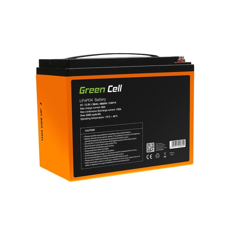 Baterie cu Litiu LiFePO4 Green Cell 38Ah 12V 486Wh Baterie pentru sistem fotovoltaic rulote si barci