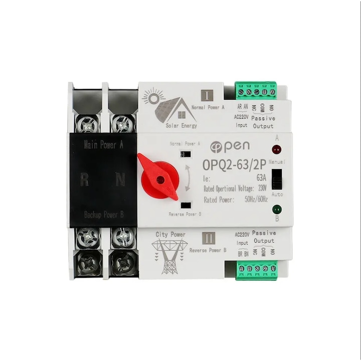 Comutator de Transfer Automat de Putere, 2P 125A ATS, Sina DIN pentru Panouri Fotovoltaice